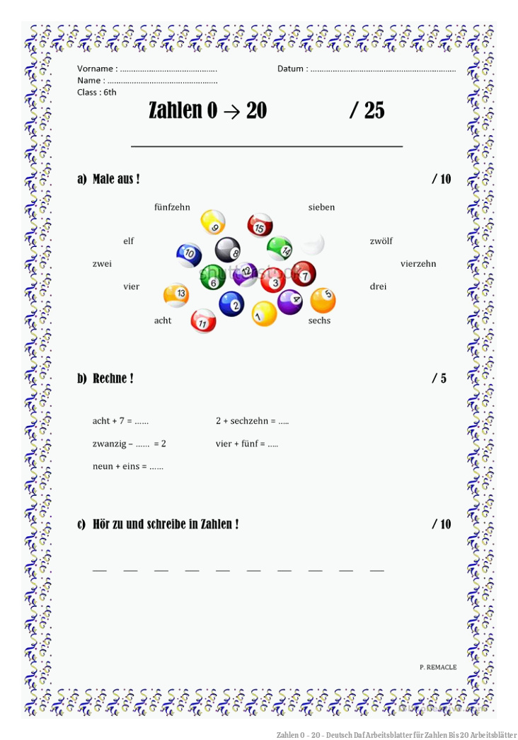 Zahlen 0 - 20 - Deutsch Daf Arbeitsblatter für Zahlen Bis 20 Arbeitsblätter