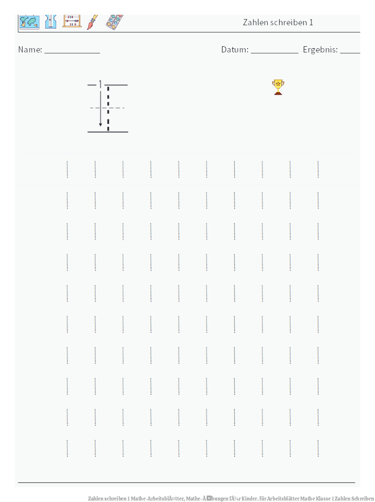 Zahlen schreiben 1 Mathe-ArbeitsblÃ¤tter, Mathe-Ãbungen fÃ¼r Kinder. für Arbeitsblätter Mathe Klasse 1 Zahlen Schreiben