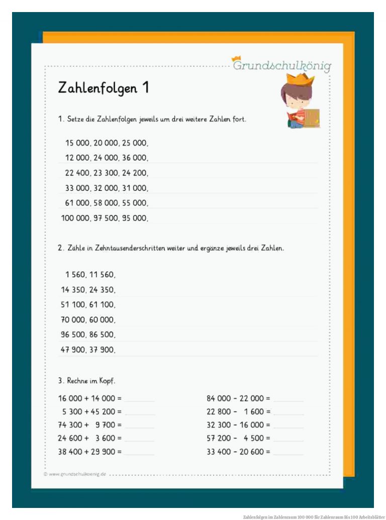 Zahlenfolgen im Zahlenraum 100 000 für Zahlenraum Bis 100 Arbeitsblätter