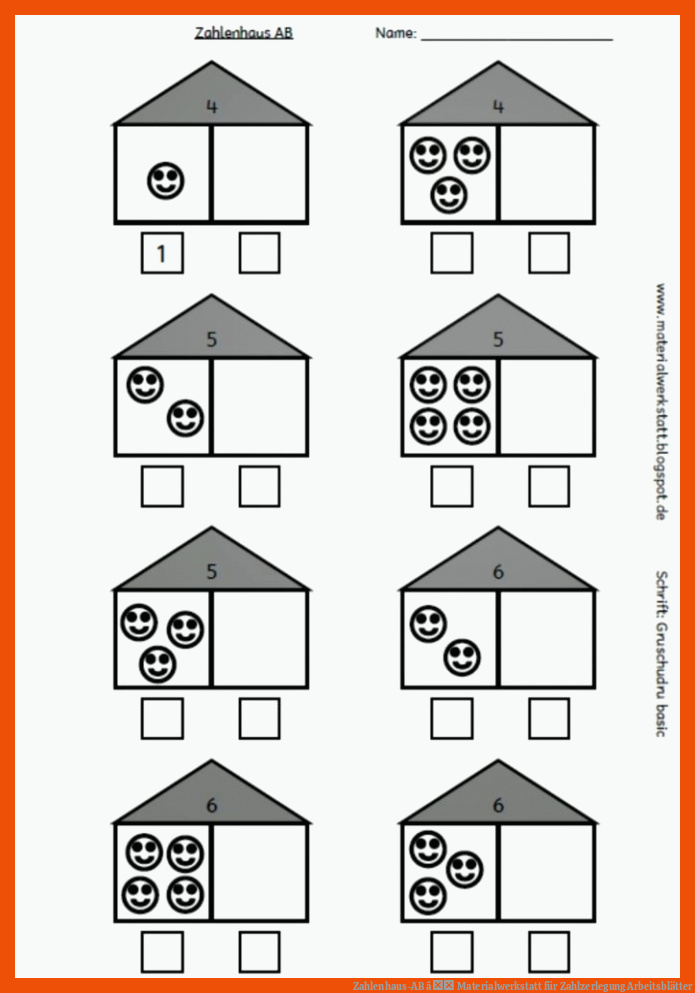 Zahlenhaus-AB â Materialwerkstatt für zahlzerlegung arbeitsblätter