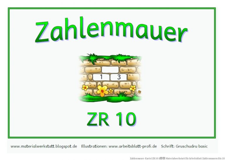 Zahlenmauer-Kartei ZR 10 â Materialwerkstatt für Arbeitsblatt Zahlenmauern Bis 10