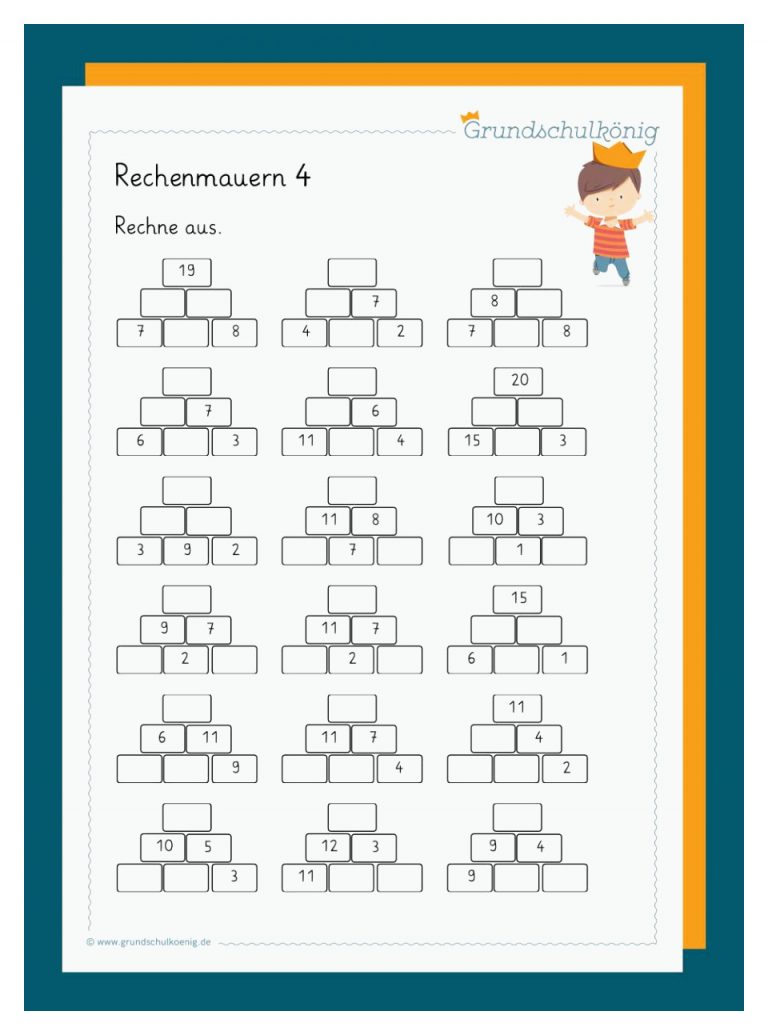 Zahlenmauern - 1. Klasse Fuer Zahlenmauern 4 Klasse Arbeitsblätter