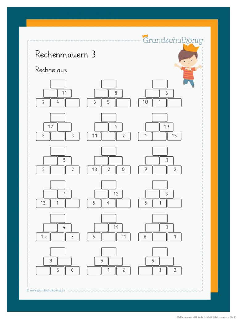 Zahlenmauern für Arbeitsblatt Zahlenmauern Bis 10