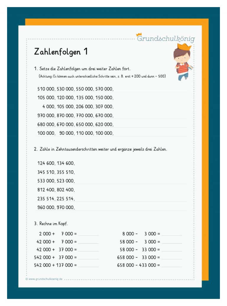 Zahlenreihen/ Zahlenfolgen Im Zahlenraum 1 000 000 Fuer Zahlenfolgen 5. Klasse Arbeitsblätter