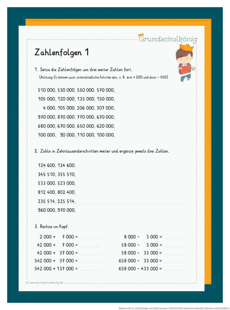 Zahlenreihen/ Zahlenfolgen Im Zahlenraum 1 000 000 Fuer Zahlenverständnis Fördern Arbeitsblätter