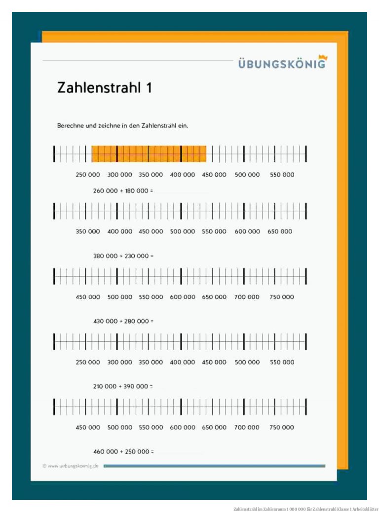 Zahlenstrahl im Zahlenraum 1 000 000 für Zahlenstrahl Klasse 1 Arbeitsblätter