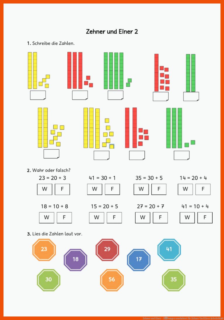 Zehner und Einer - Ãbungen worksheet für zehner und einer arbeitsblatt