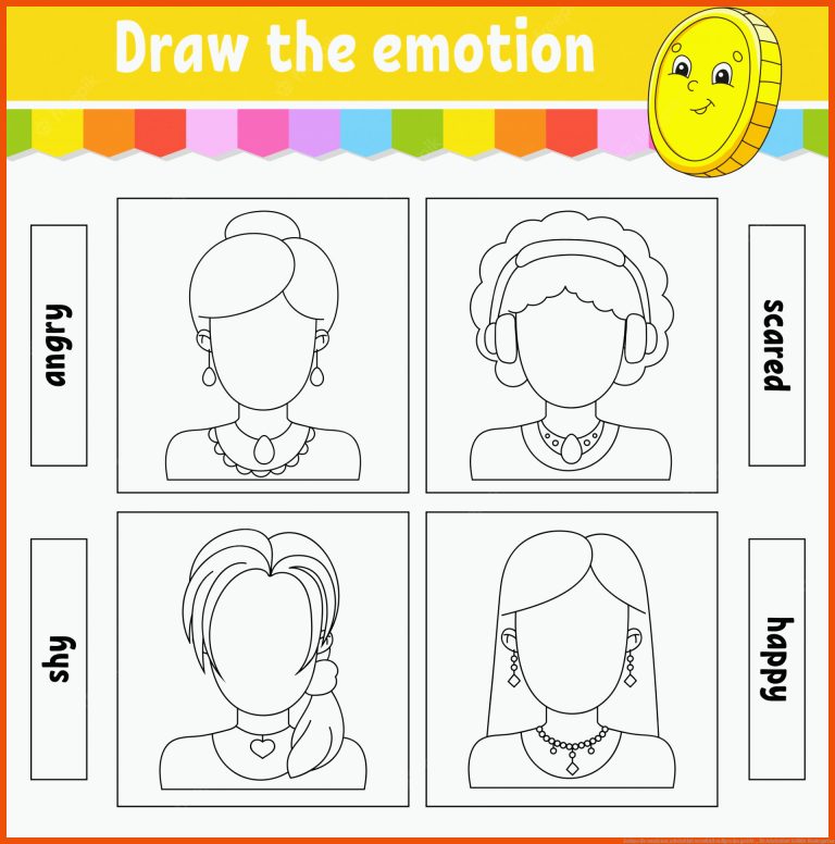 Zeichne die emotionen. arbeitsblatt vervollstÃ¤ndigen das gesicht ... für arbeitsblatt gefühle kindergarten