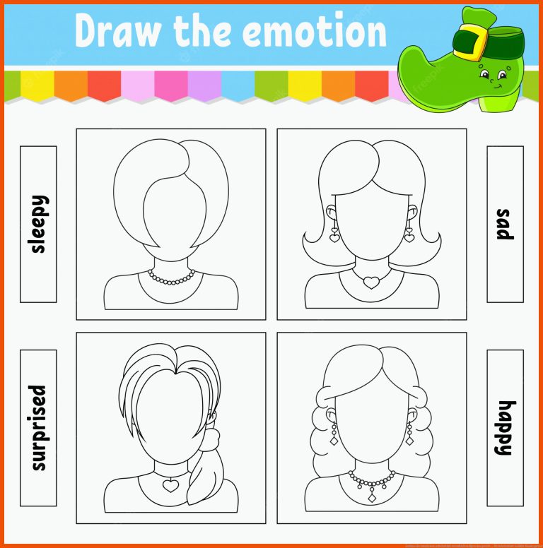 Zeichne die emotionen. arbeitsblatt vervollstÃ¤ndigen das gesicht ... für arbeitsblatt gefühle kindergarten