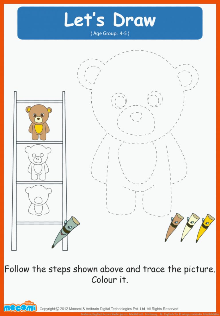 Zeichnen, Englisch Lernen Kindergarten-Arbeitsblatt - Zeichnung ... für englisch für kindergartenkinder arbeitsblätter