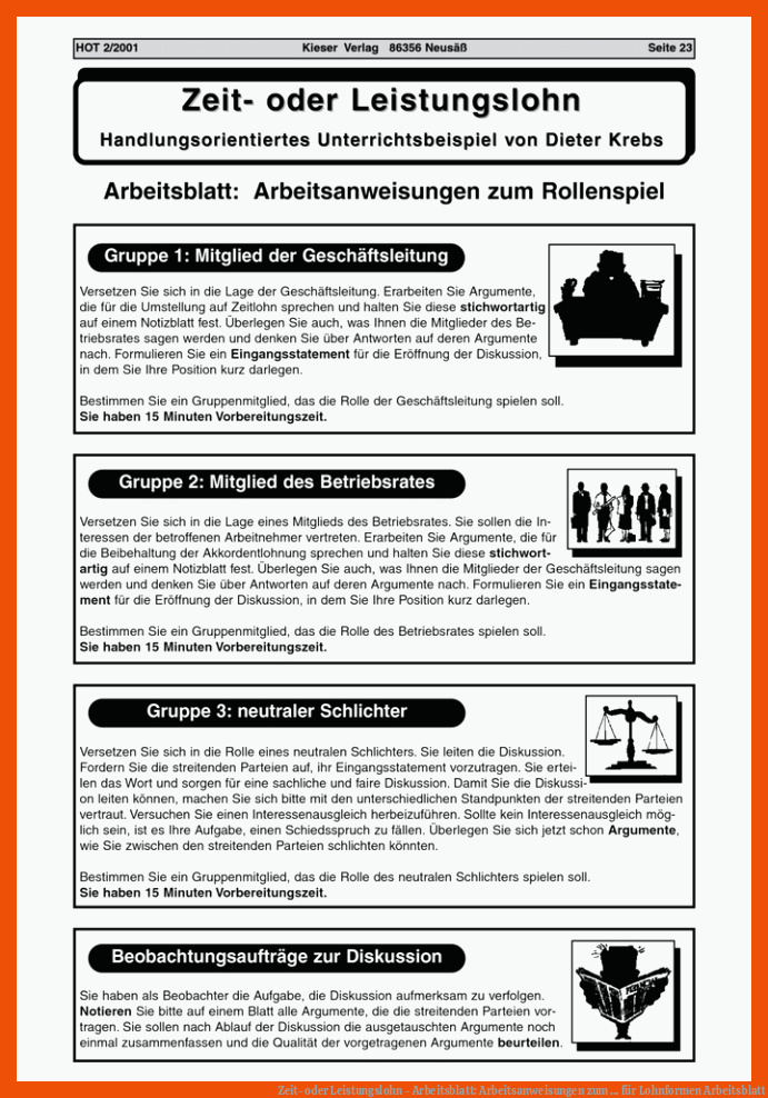 Zeit- oder Leistungslohn - Arbeitsblatt: Arbeitsanweisungen zum ... für lohnformen arbeitsblatt