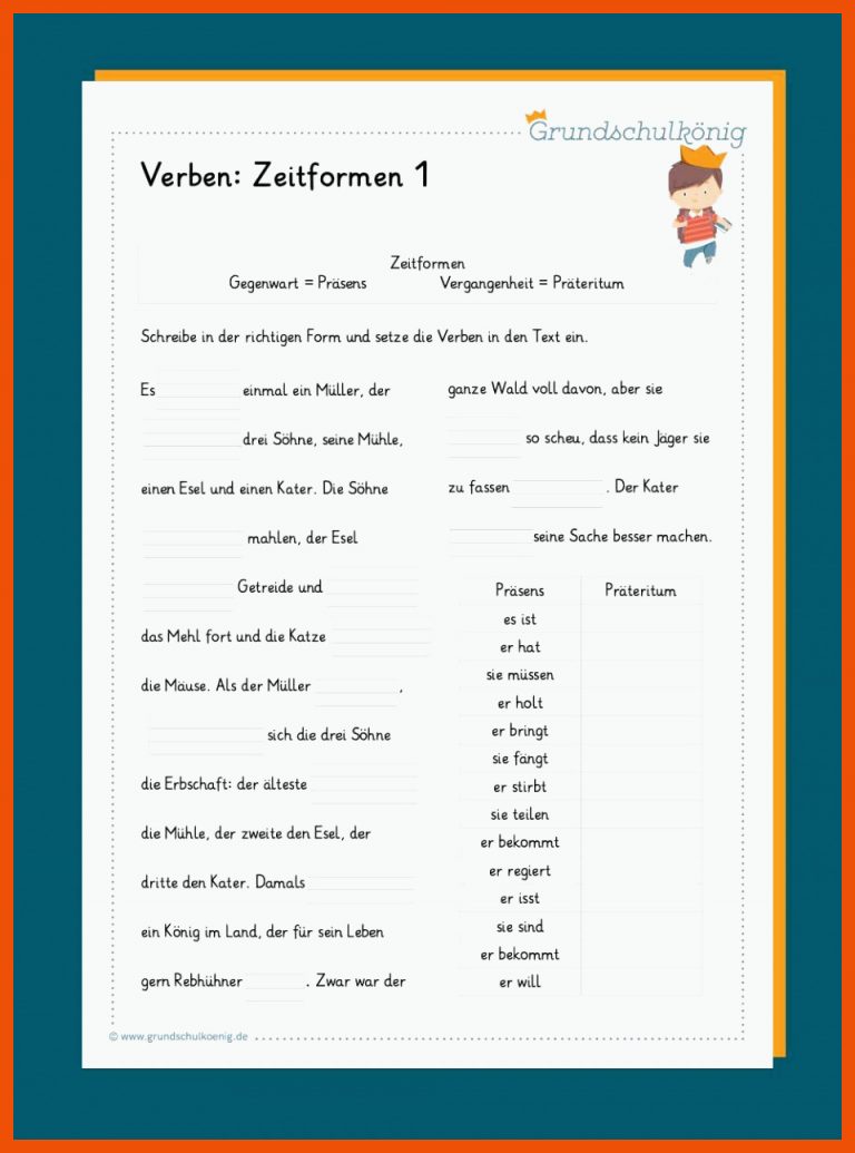Zeitformen der Verben für zeitformen deutsch arbeitsblätter