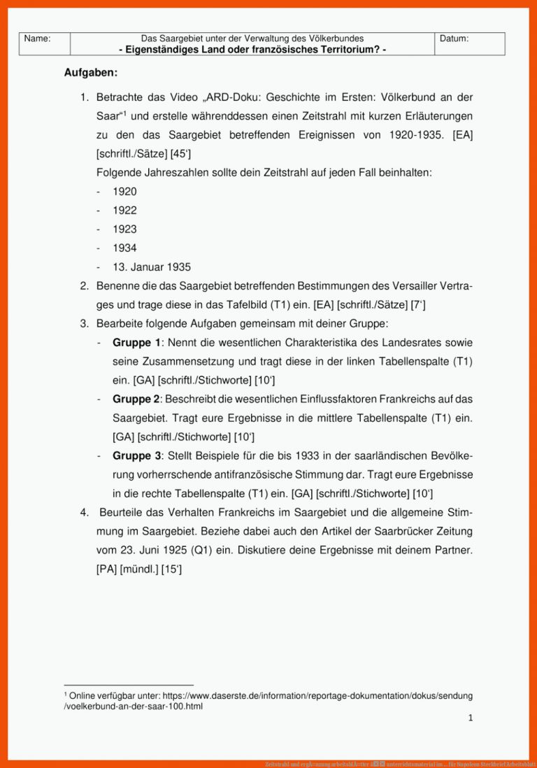 Zeitstrahl Und ErgÃ¤nzung ArbeitsblÃ¤tter â Unterrichtsmaterial Im ... Fuer Napoleon Steckbrief Arbeitsblatt