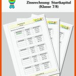 Zinsrechnung: Startkapital (klasse 7/8) - Mathe-arbeitsblÃ¤tter Mit ... Fuer Mathe 7 Klasse Zinsrechnung Arbeitsblätter