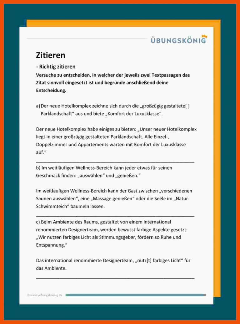 Zitieren für arbeitsblatt zitieren üben