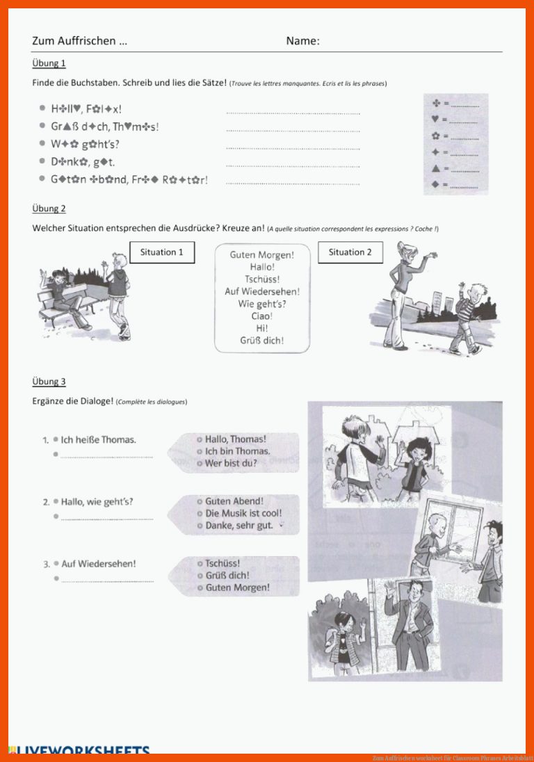 Zum Auffrischen worksheet für classroom phrases arbeitsblatt