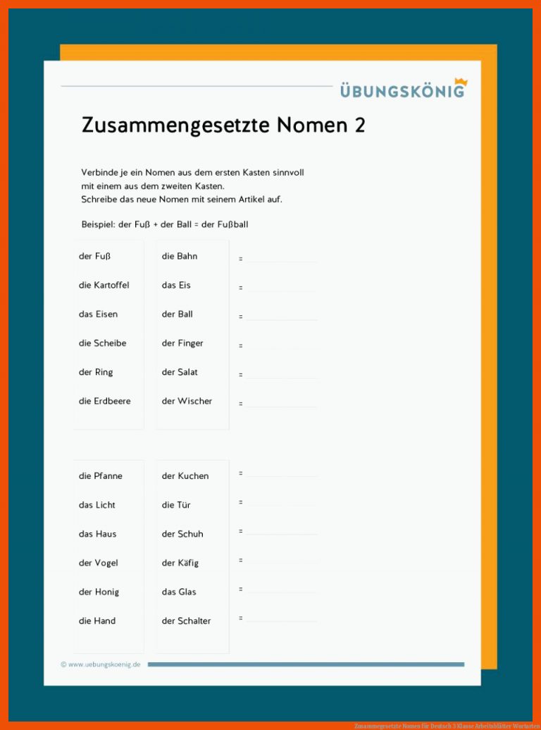 Zusammegesetzte Nomen für deutsch 3 klasse arbeitsblätter wortarten