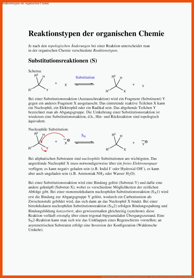 Zusammenfassung - Reaktionstypen der organischen Chemie ... für reaktionstypen der organischen chemie arbeitsblatt