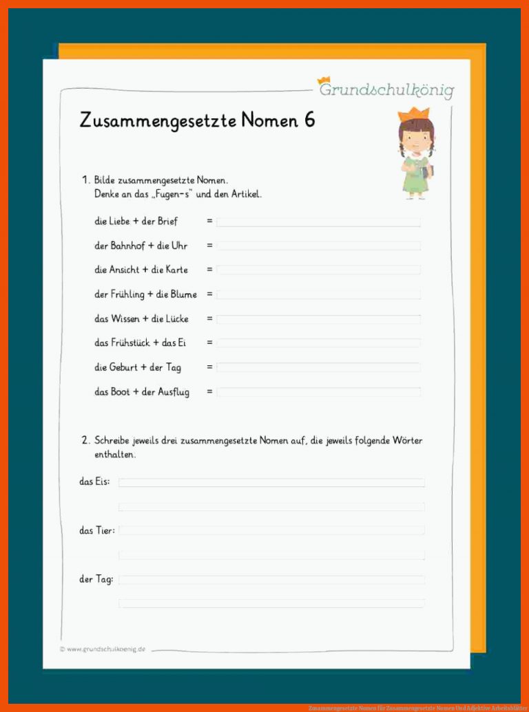Zusammengesetzte Nomen für zusammengesetzte nomen und adjektive arbeitsblätter