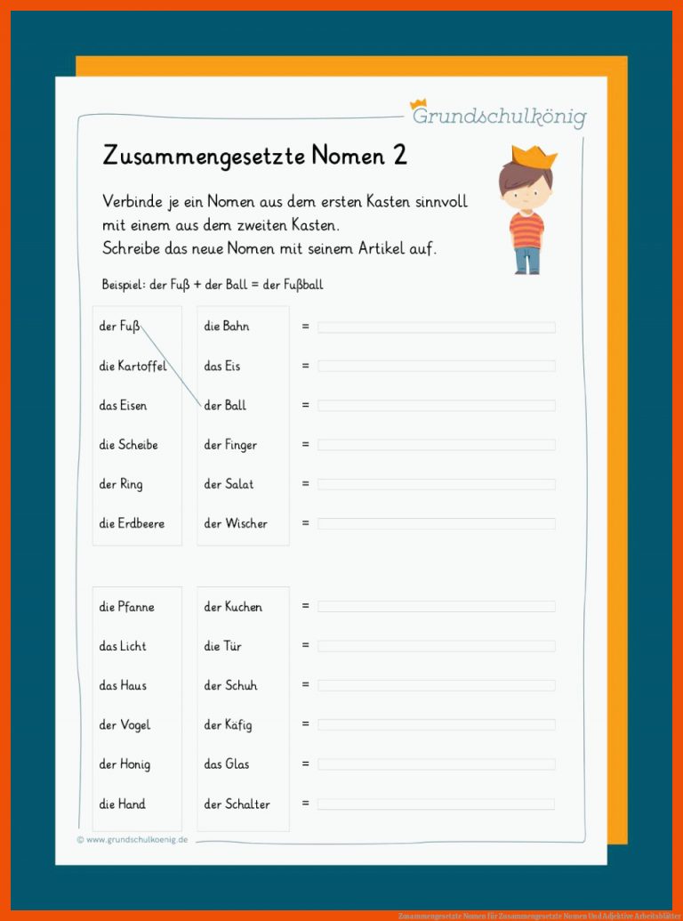 Zusammengesetzte Nomen für zusammengesetzte nomen und adjektive arbeitsblätter