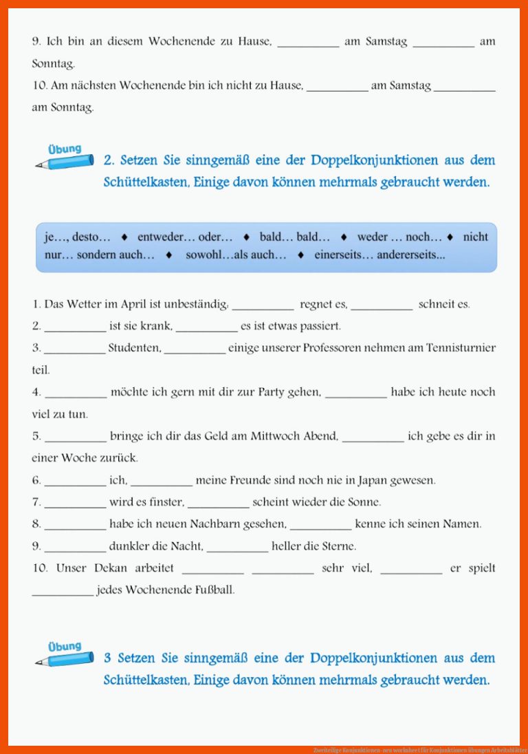 Zweiteilige Konjunktionen-neu worksheet für konjunktionen übungen arbeitsblätter