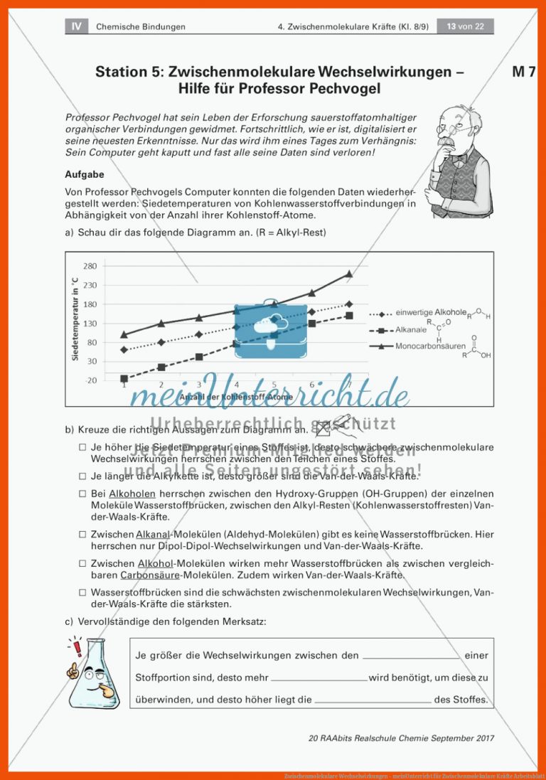 Zwischenmolekulare Wechselwirkungen - meinUnterricht für zwischenmolekulare kräfte arbeitsblatt