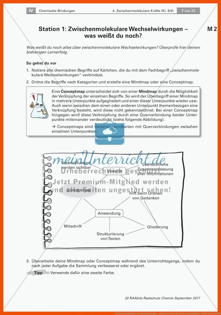 Zwischenmolekulare Wechselwirkungen - Meinunterricht Fuer Zwischenmolekulare Kräfte Arbeitsblatt